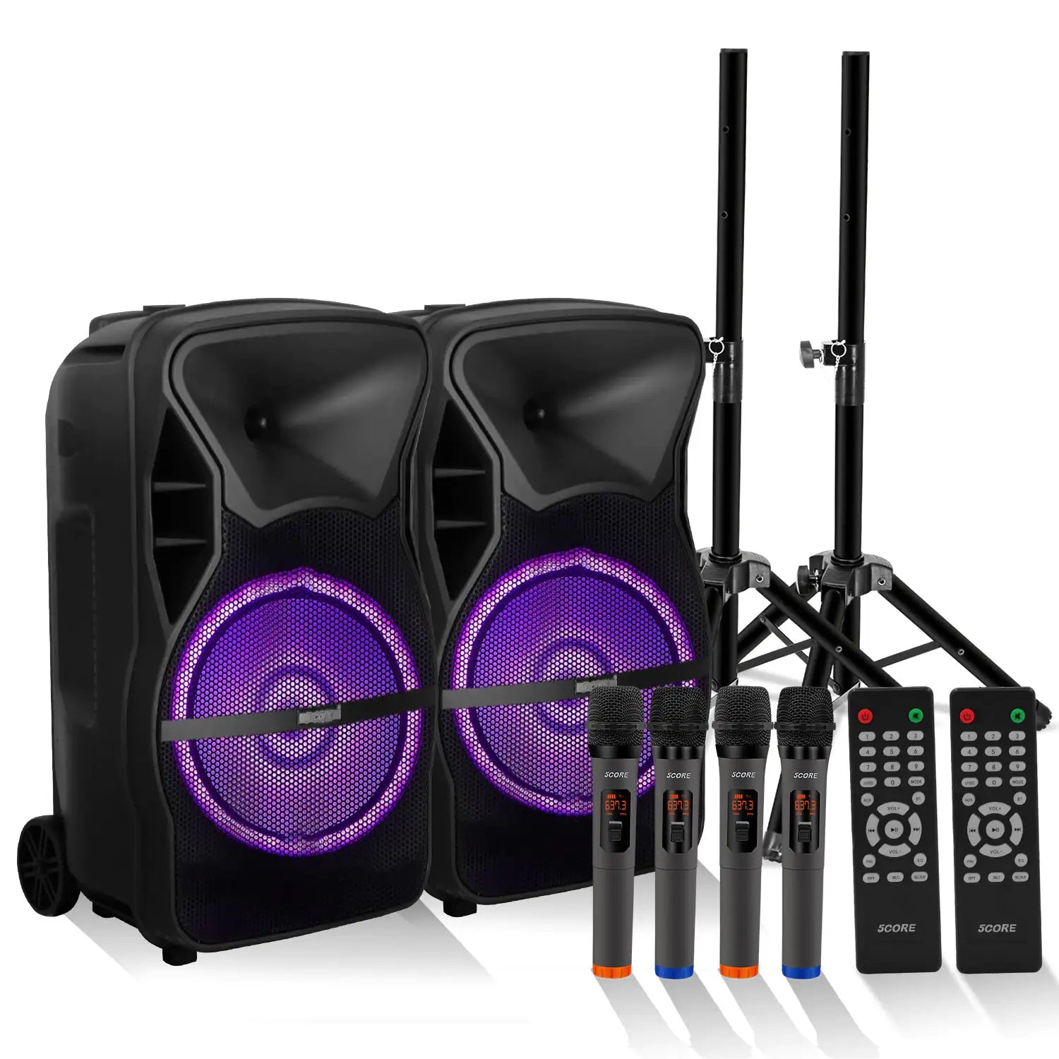 5Core 8 inch PA Portable Bluetooth Party Speaker Karaoke Boombox + 2 Wireless Mics
